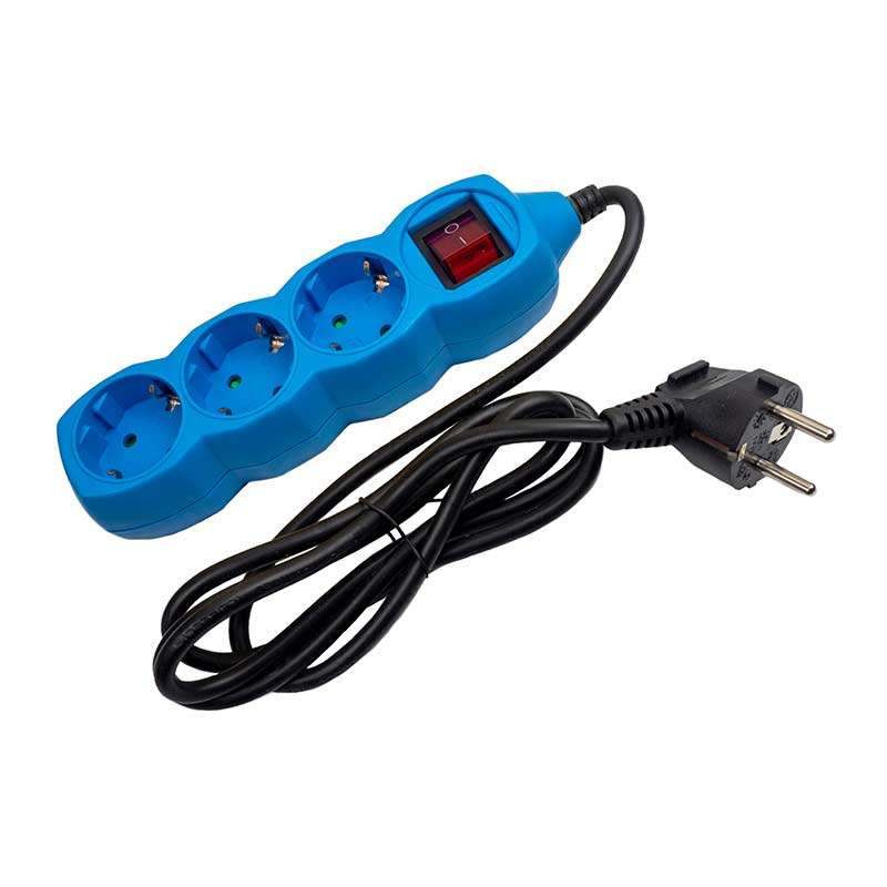 Regleta de enchufes con 3 Schuko e interruptor de 1,5m de cable ENTAC Color  Azul