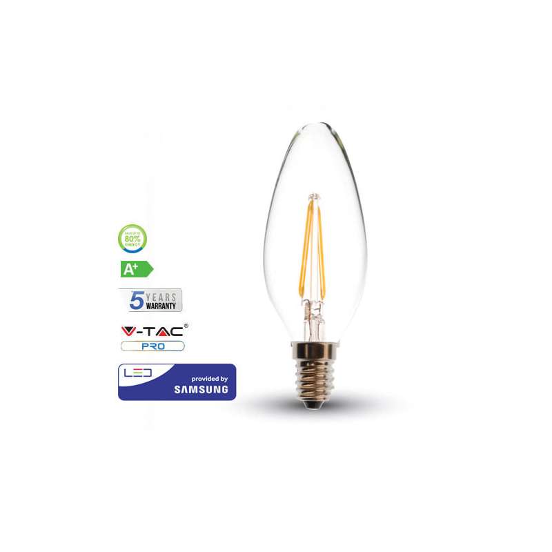 Lámpara LED Samsung Vela Filamento C37 E14 2700K 4W 300° Gama PRO