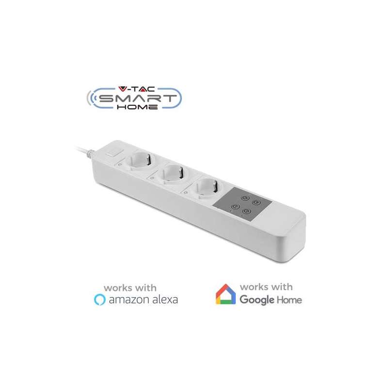Regleta con 3 enchufes V-TAC Smart Home WIFI IP20 compatible con Amazon Alexa y Google Home