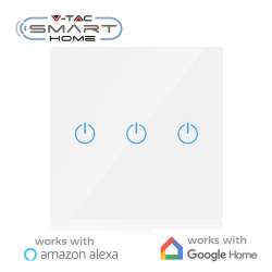 Interruptor táctil 3 salidas V-TAC Smart Home WIFI IP40 Blanco compatible con Amazon Alexa y Google Home