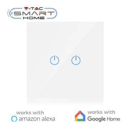 Interruptor táctil 2 salidas V-TAC Smart Home WIFI IP40 Blanco compatible con Amazon Alexa y Google Home