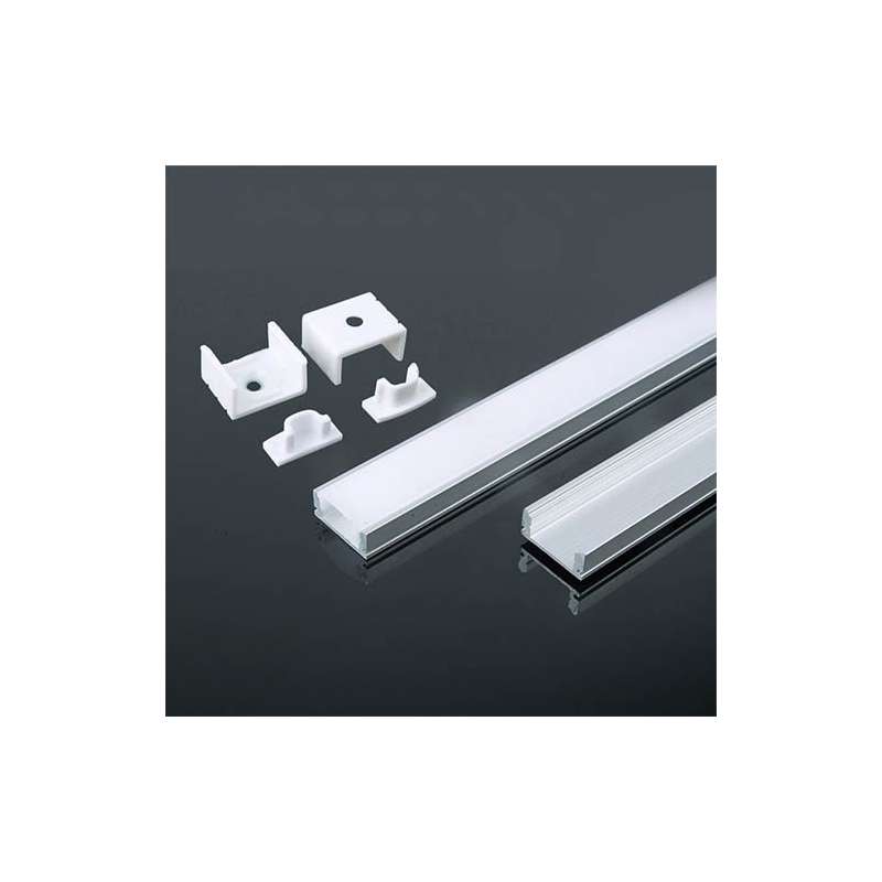 Perfil aluminio tira LED en superficie 2 metros - Difusor plano White cover
