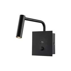 Lámpara de pared LED CREE-COB con USB Serie Bed 3W 30° Negro