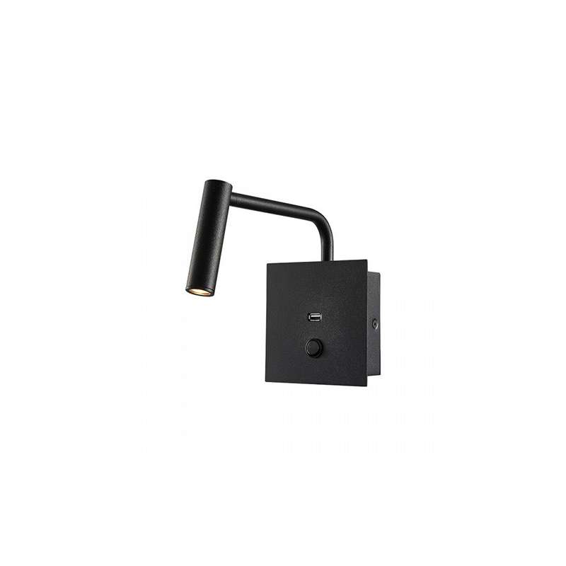 Lámpara de pared LED CREE-COB con USB Serie Bed 3W 30° Negro