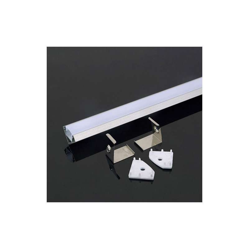 Perfil aluminio tira LED de esquina sup.  2 m - Difusor plano White cover