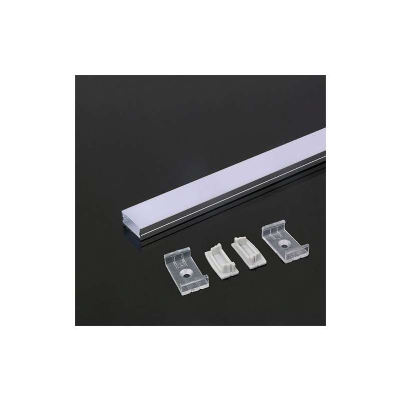 Perfil aluminio Maxi tira LED en superficie 2 m - Difusor plano White cover