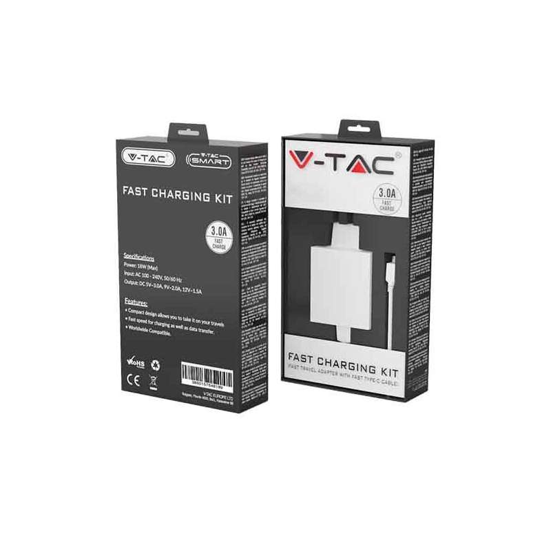 Cargador Fast Charging con cable type C 3.0A Blanco
