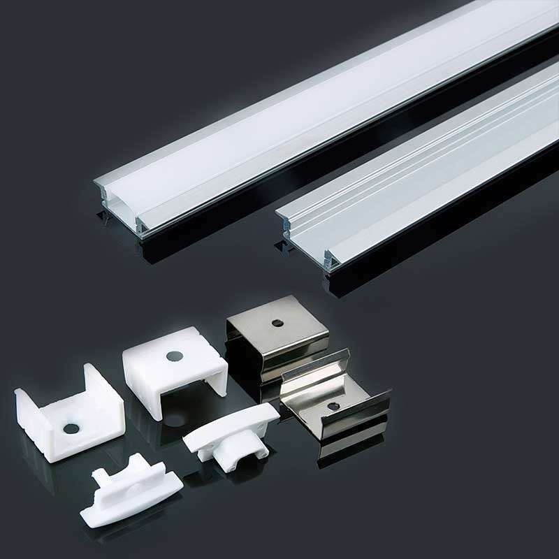 Perfil aluminio Maxi tira LED empotrable 2 m - Difusor plano Milky cover